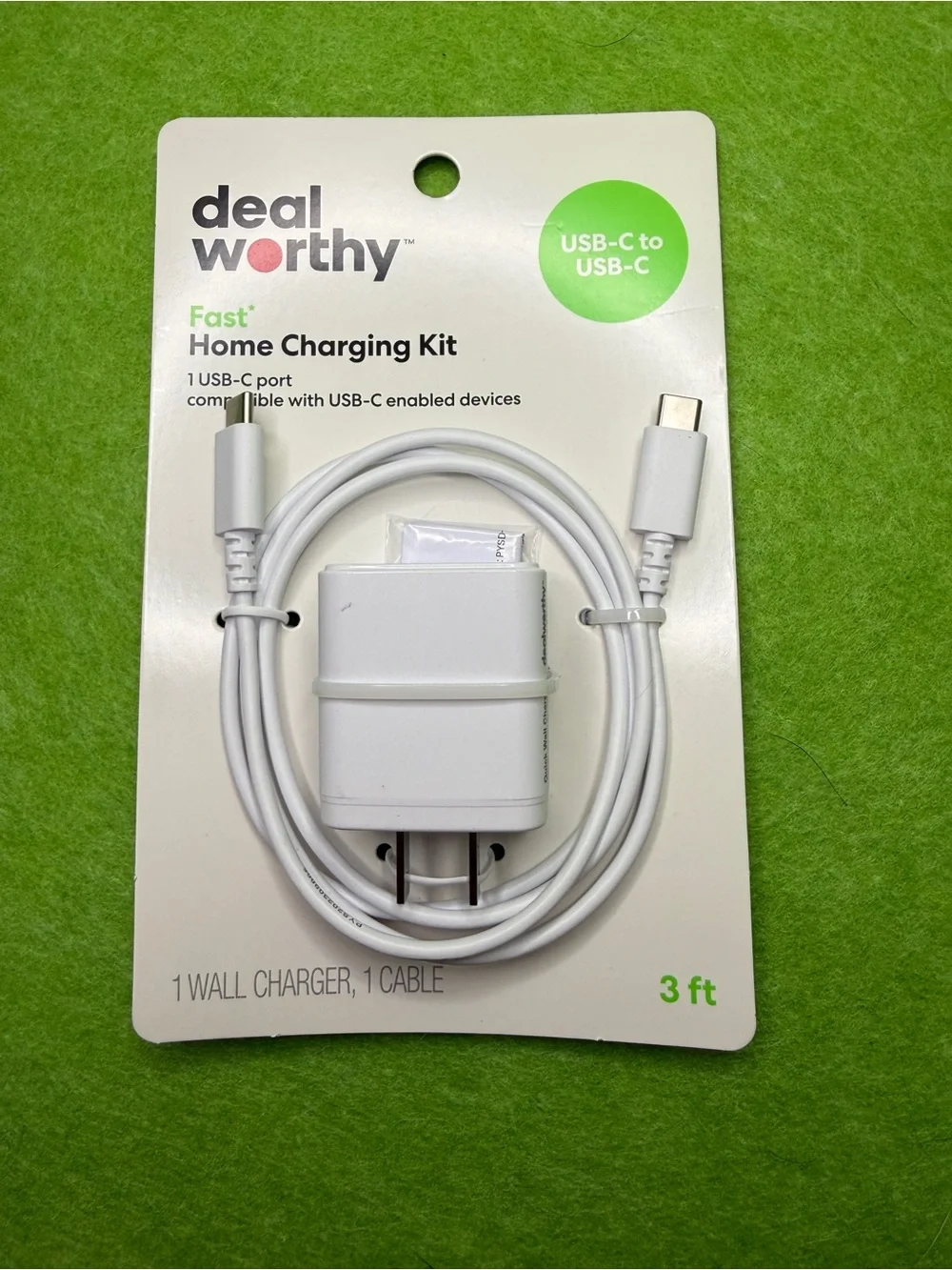 White USB-C Fast Home Charging Kit - 60W, 3ft